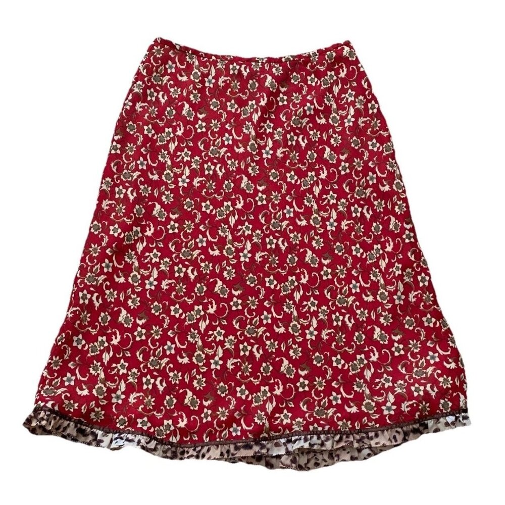 Telluride Clothing Co Skirt Womens 8 Red Floral Midi Boho Lined Ruffle Hem